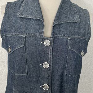 Vintage 90s Erika Blue Medium Wash Denim Look Button Front Shirt Dress